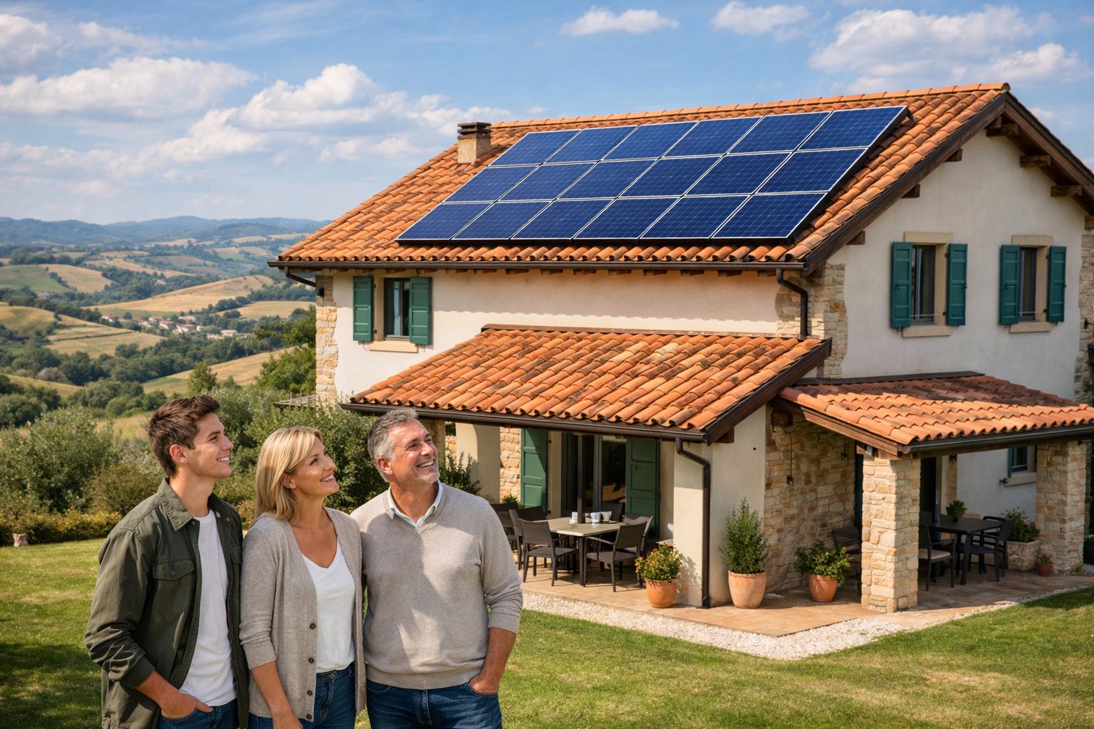 Famiglia italiana con impianto fotovoltaico